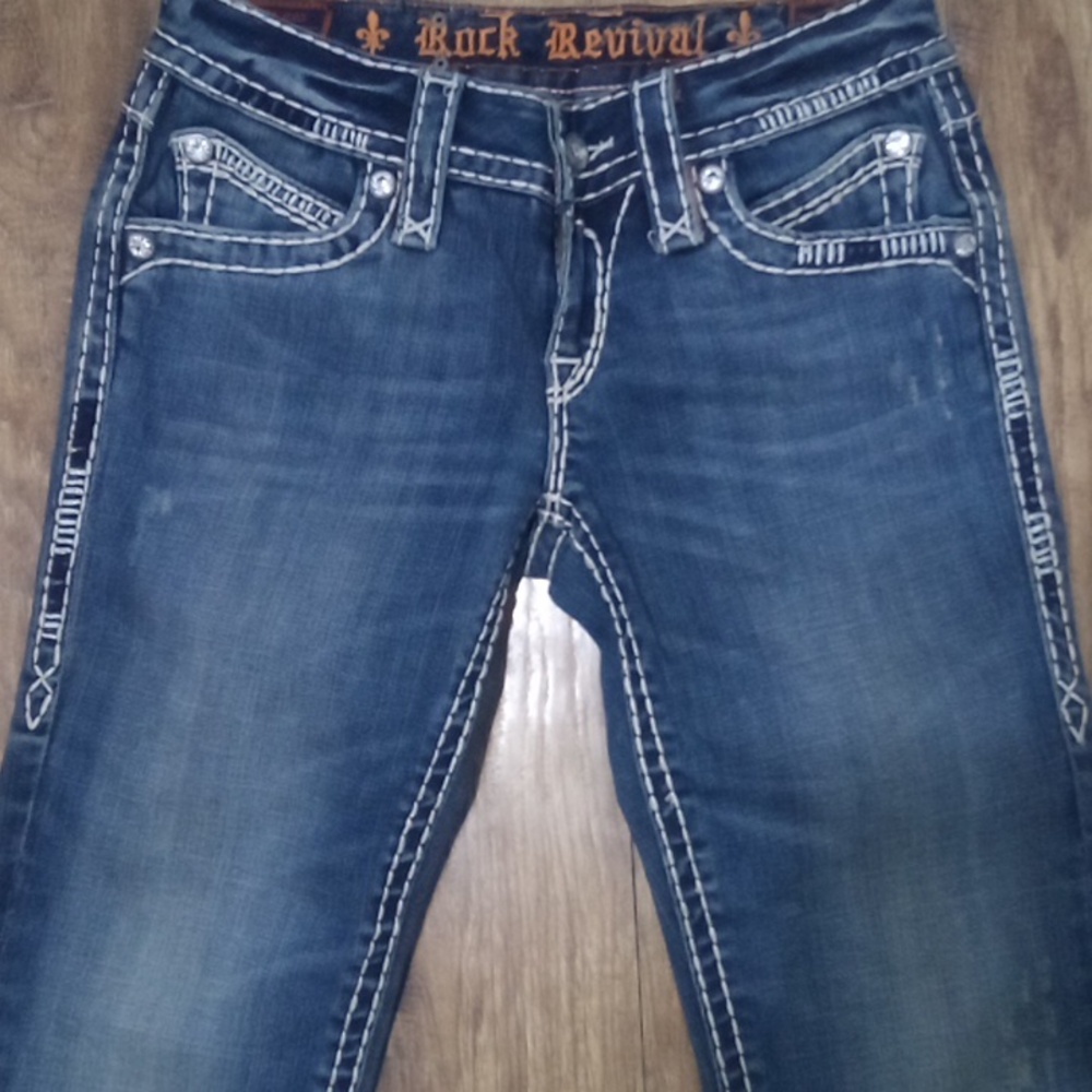 Rock Revival NWOT Women's 26 Skinny Elena Faux Leather Flap Pockets Bejeweled